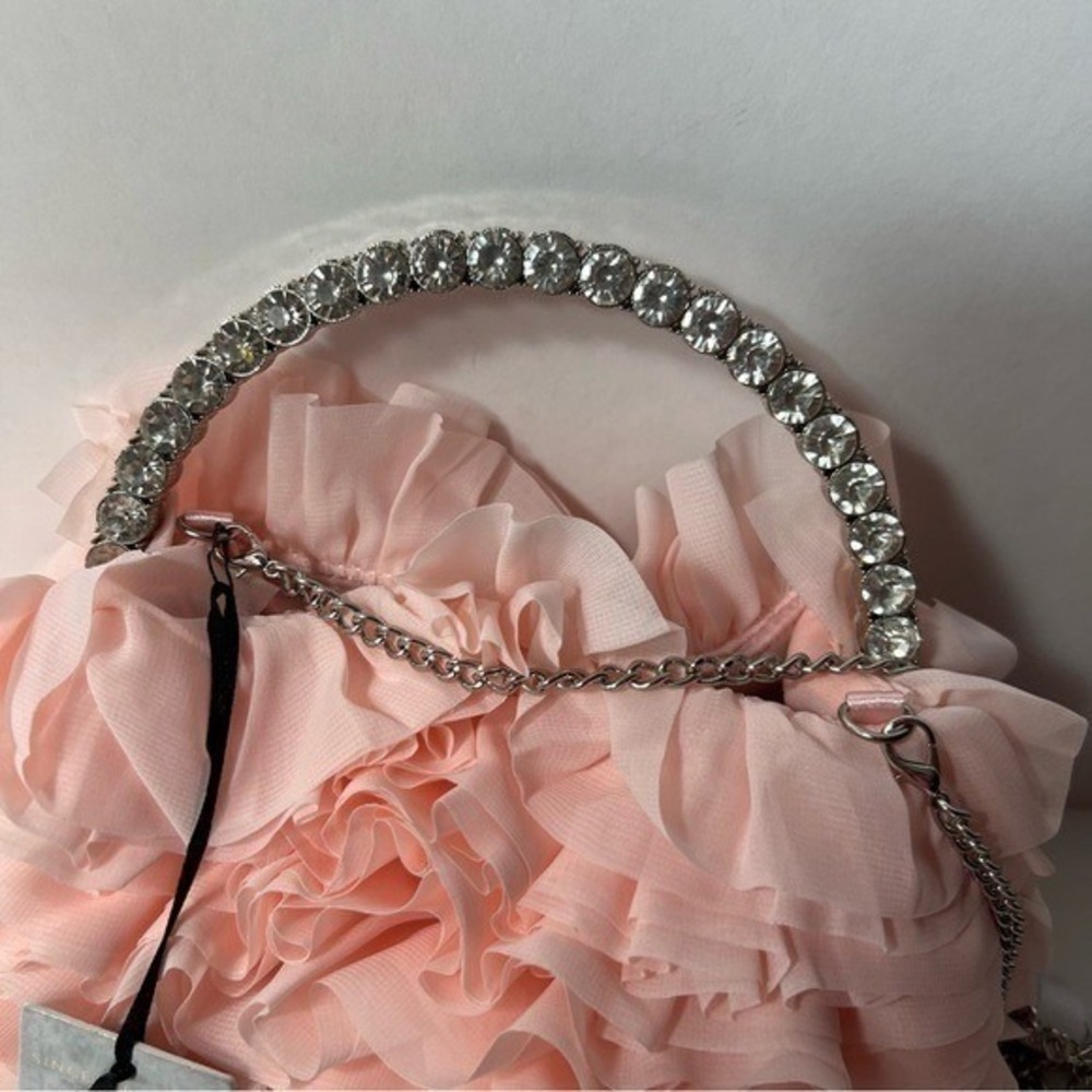 Sincerely Jules Pouch Clutch Pink Ruffle Rhinestone Handle Chain Strap Bag - Picture 4 of 6